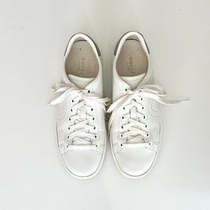 Women's GUCCI Ace Perforated Interlocking GG Leather Sneakers in White US 7.5